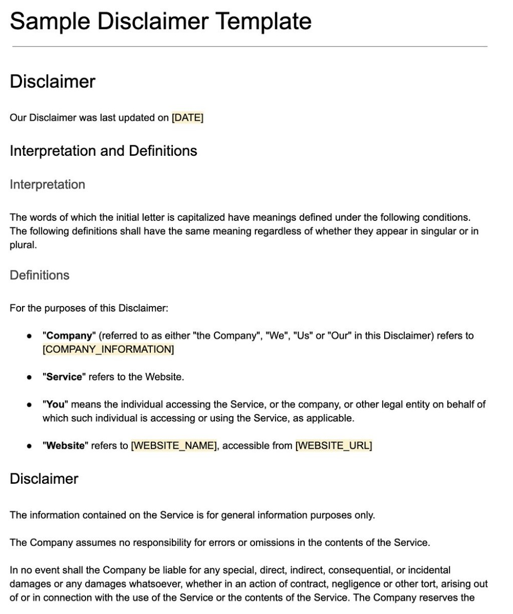 Picture of: Disclaimer Template – TermsFeed
