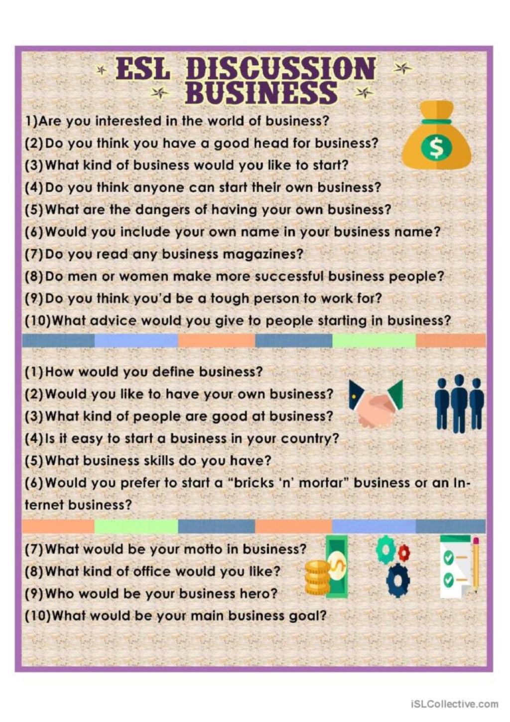 Picture of: Discussion Questions-Business: English ESL worksheets pdf & doc
