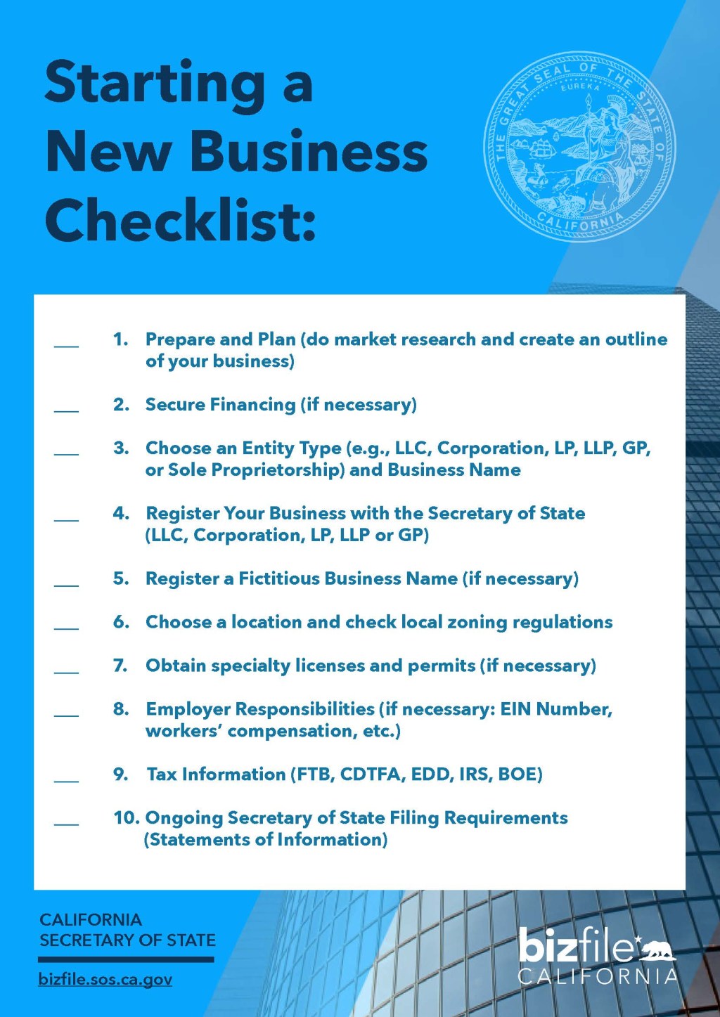 Picture of: Starting a Business Checklist :: California Secretary of State